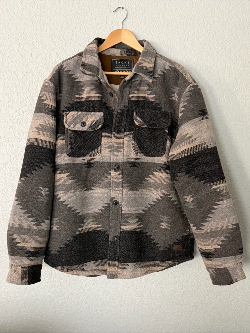 Jachs Aztec-Pattern Lightweight Shacket in Gray and Black